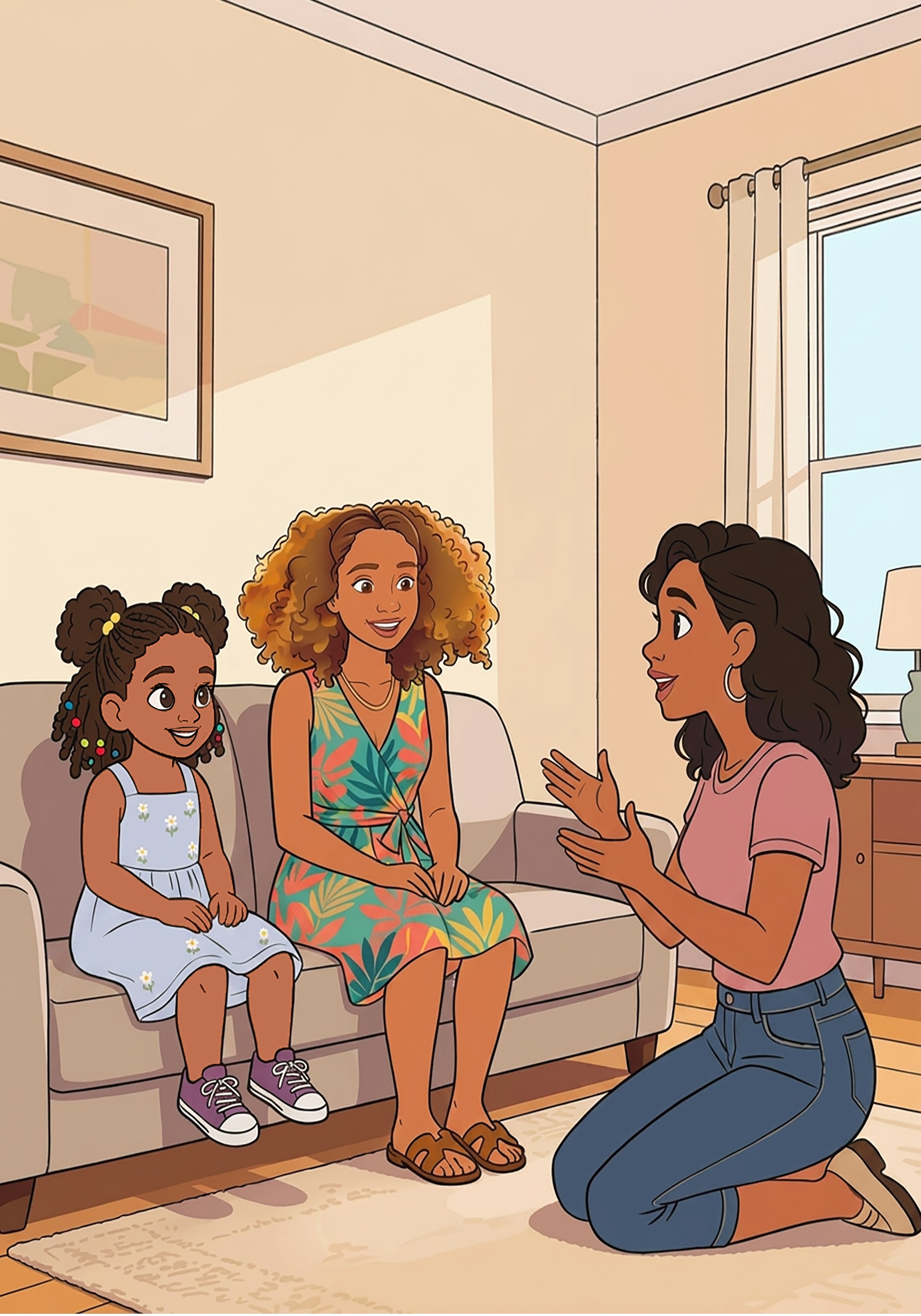 Nevaeh's mother apologizing while Joy sits beside her on the couch